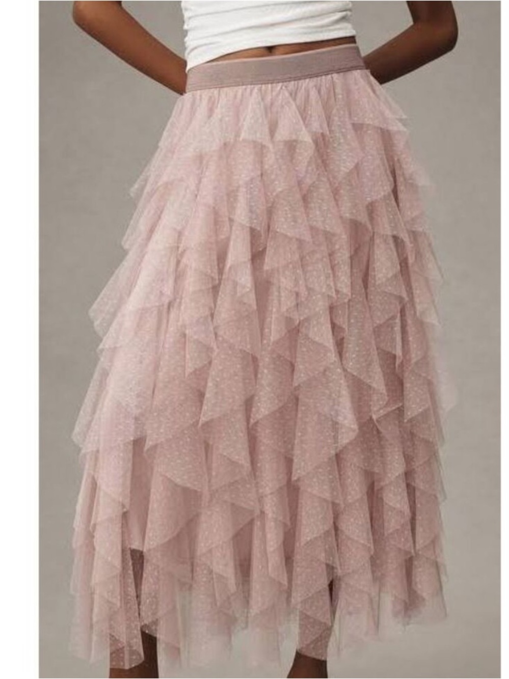 Anthropologie The Chéri Ruffled Tulle Midi Skirt in Blush Mauve Dusty Rose XL - Picture 2 of 7